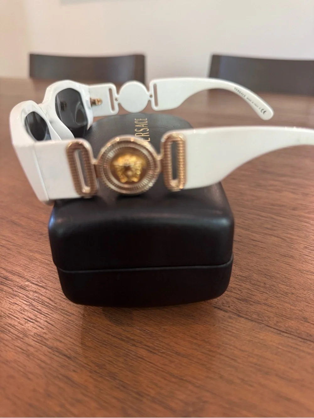 Versace White Frame Black Lens Retro Oval Sunglasses